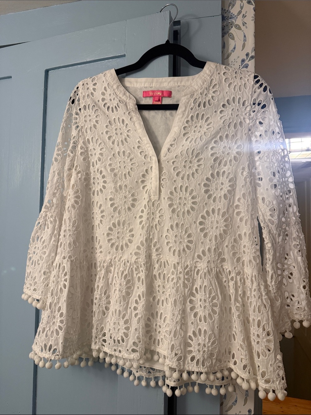 Lilly Pulitzer White Eyelet Tunic with Pom-Pom Trim - Picture 2 of 6